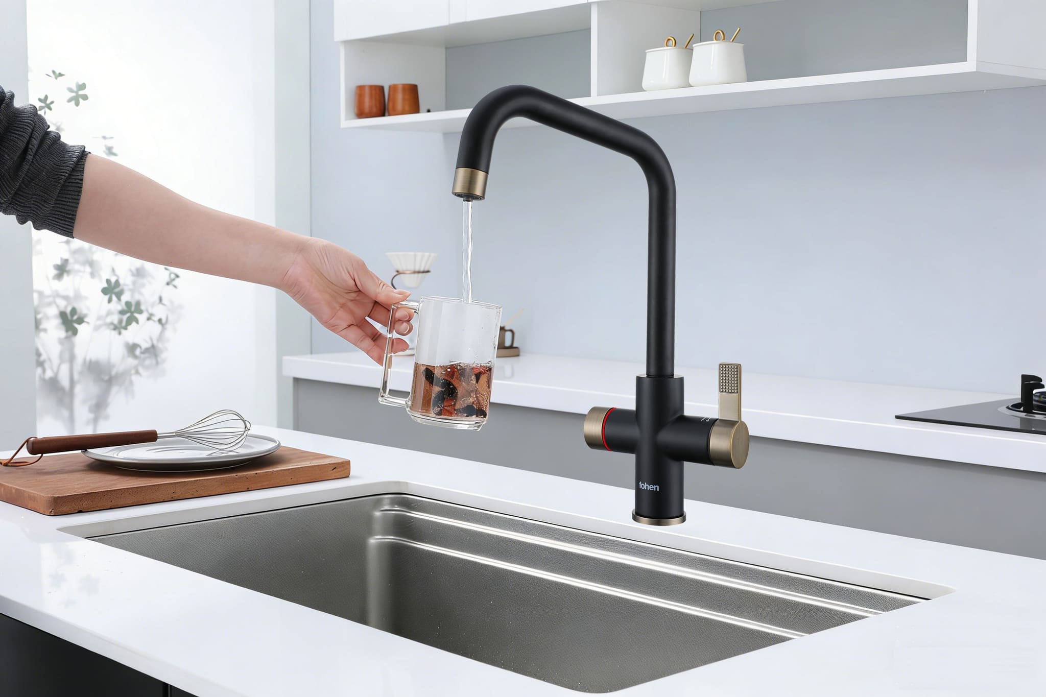Fohen 4-in-1 Fedina Touch - Matt Black & Patinated Brass Accents