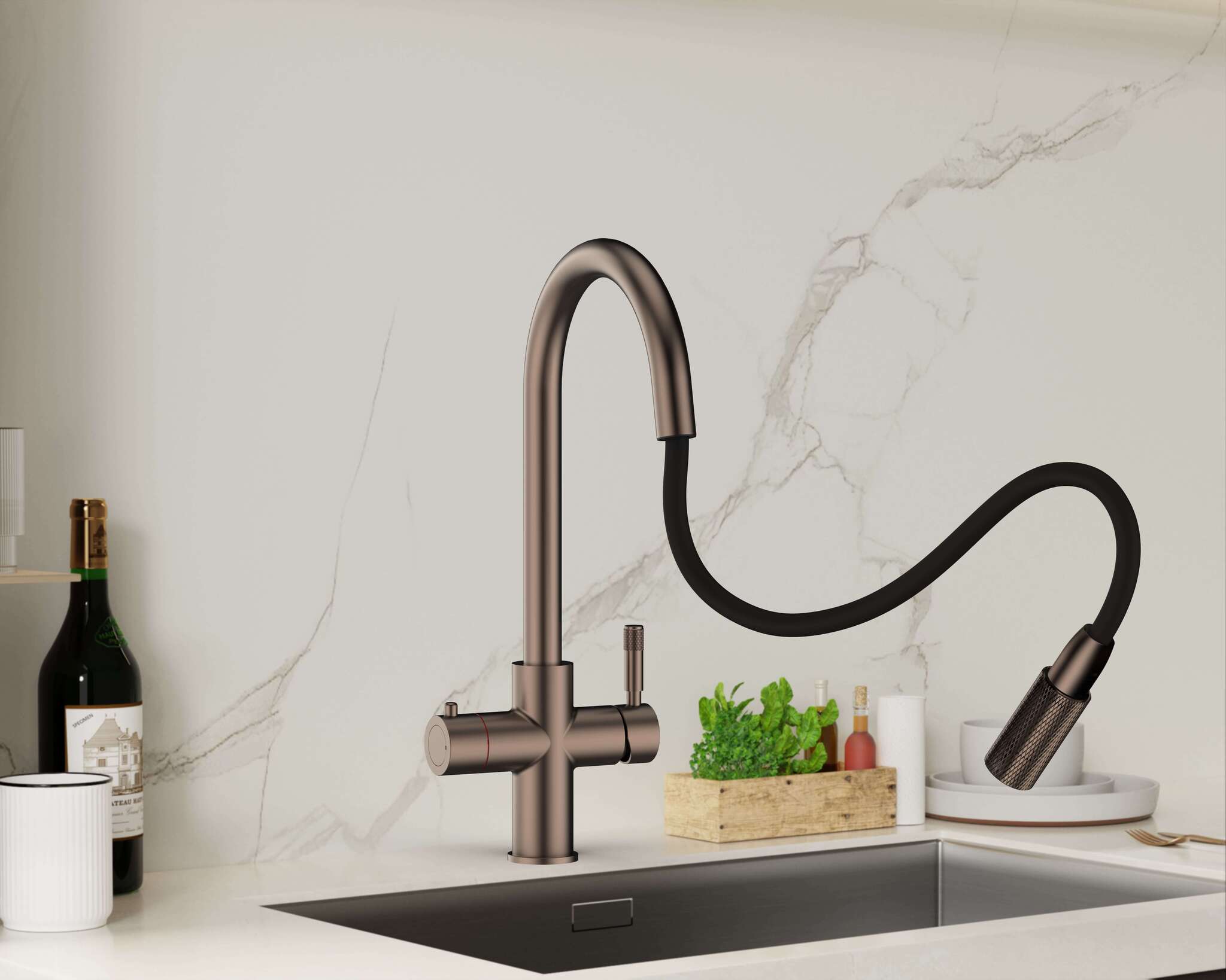Hanström 4-in-1 Flex Pro Instant Boiling Water Tap - Brushed Bronze