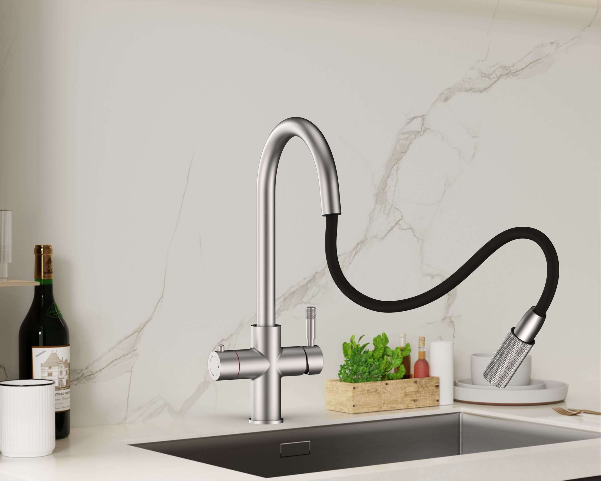 Hanström 4-in-1 Flex Pro Instant Boiling Water Tap - Brushed Nickel