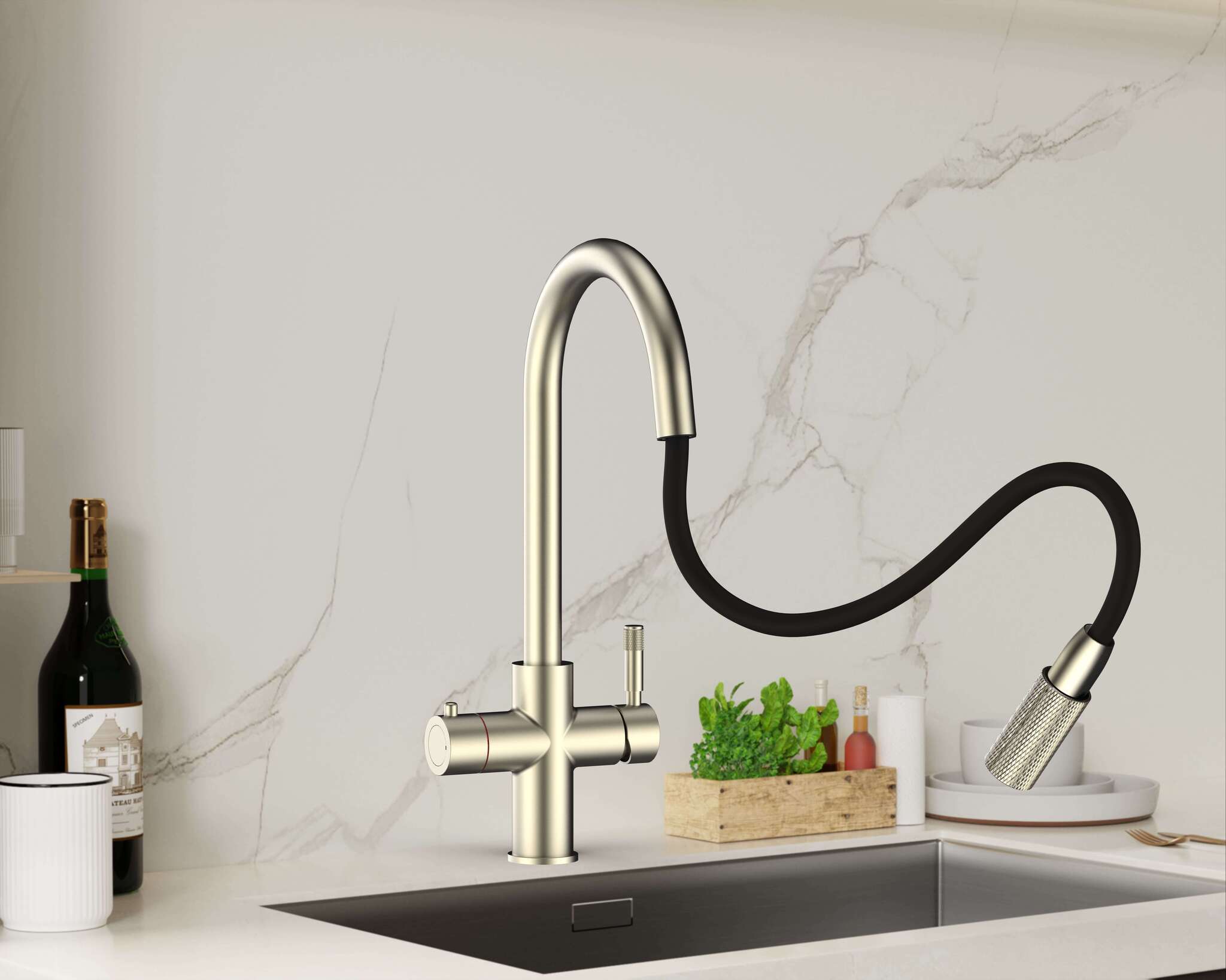 Hanstrom 4-in-1 Flex Pro Square Boiling Water Tap - Brushed Brass