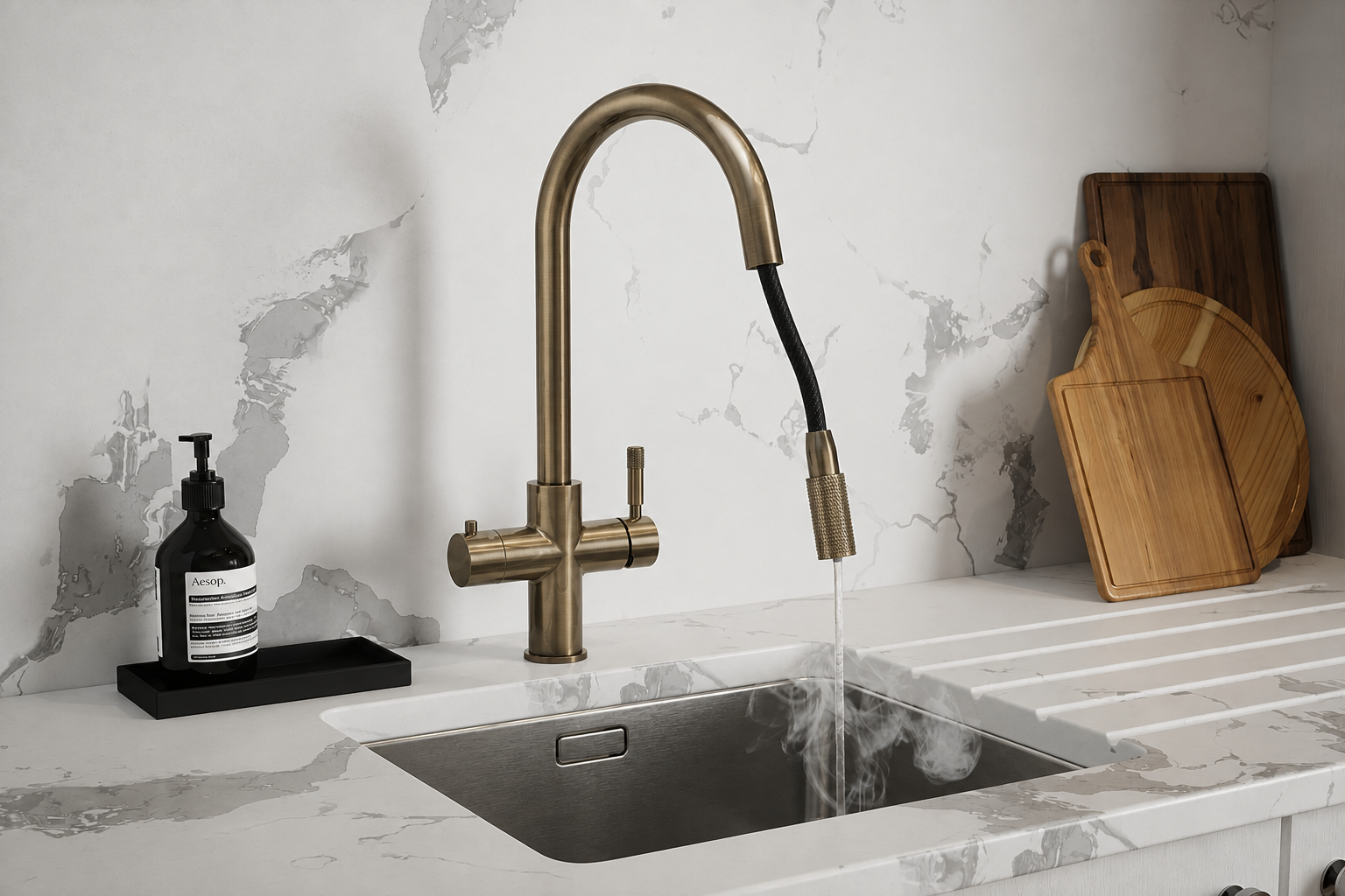 4-in-1 Hanström Flex Pro Boiling Water Tap - Antique Brass