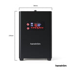 a black digital boiling water tap tank with dimension measurement