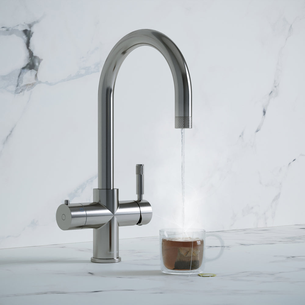 a chrome swan neck boiling water tap