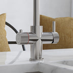 close-up of a chrome hot tap handle