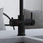 close-up of a matt black hot tap handle