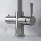 close-up of a chrome hot tap handle