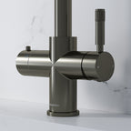 close-up of a champagne gold hot tap handle