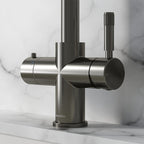 close-up of a gunmetal grey hot tap handle