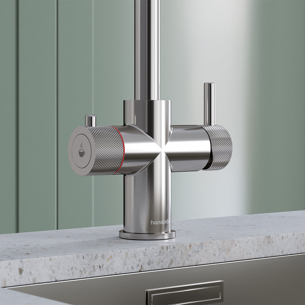 close-up of a matt black hot tap handle