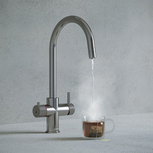 a chrome swan neck boiling water tap