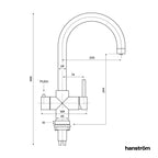 side measurement illustration of swan neck hot water sink tap