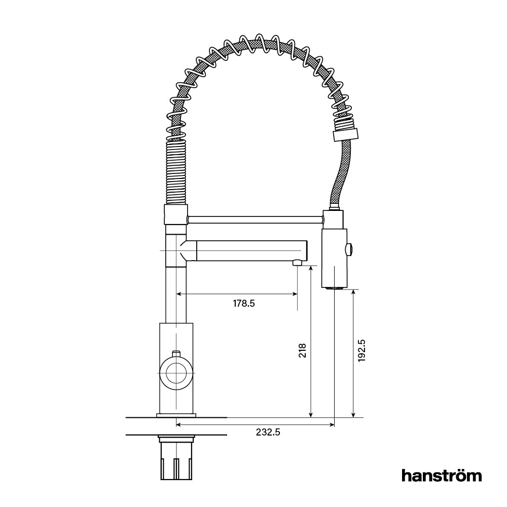 side measurement illustration of flexible instant boiling tap