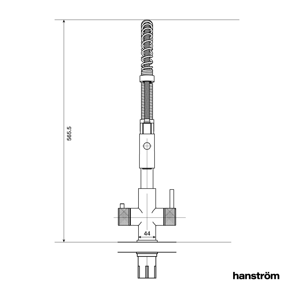 front measurement illustration of flexible instant boiling tap