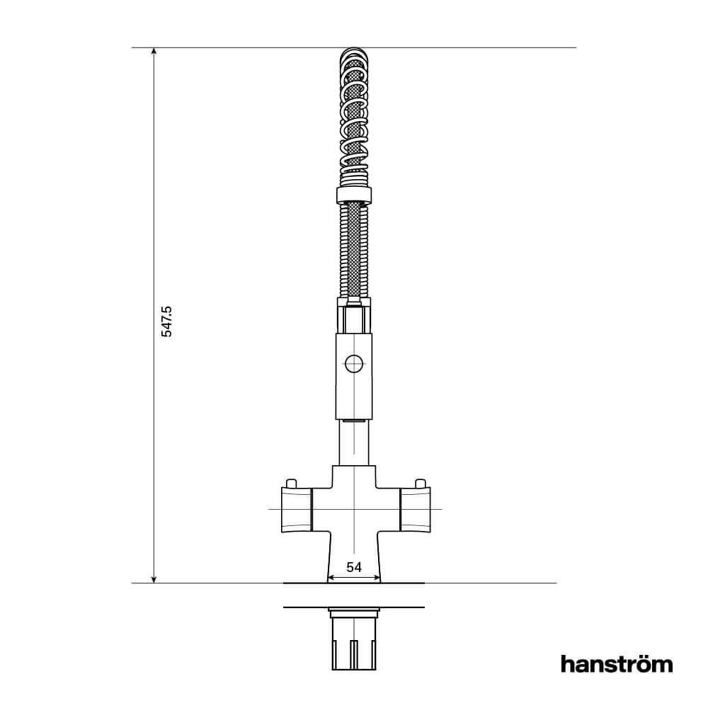 front measurement illustration of flexible instant boiling tap