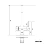 front measurement illustration of square-shaped neck hot water sink tap
