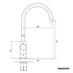 side measurement illustration of swan neck hot water sink tap