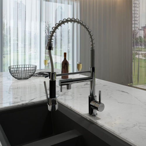 a chrome flexible pull-out spray hot water tap