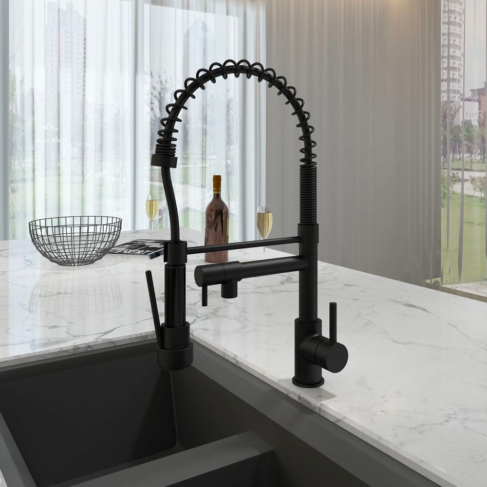 a matt black flexible pull-out spray hot water tap